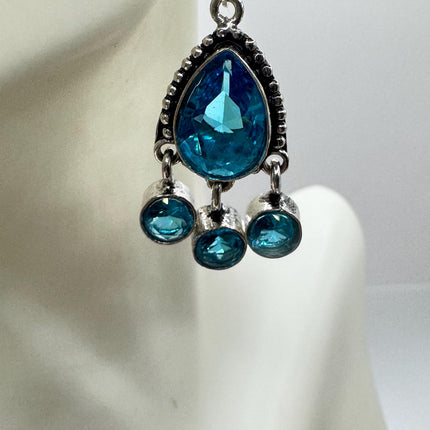 Vintage Aqua Blue Glass Silver Earrings