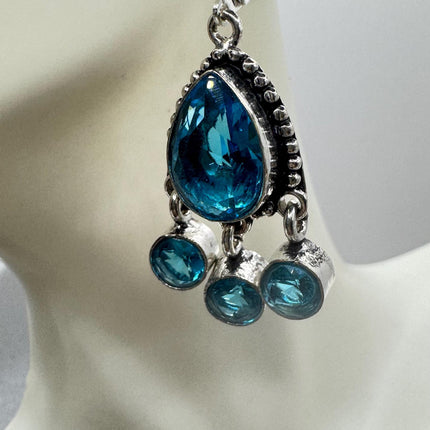 Vintage Aqua Blue Glass Silver Earrings