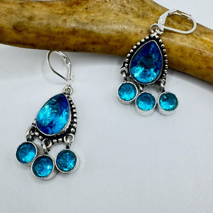 Vintage Aqua Blue Glass Silver Earrings