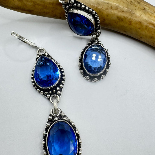 Vintage Aqua Blue Glass Silver Earrings