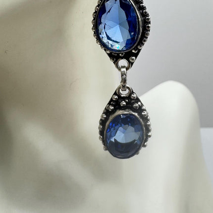 Vintage Aqua Blue Glass Silver Earrings