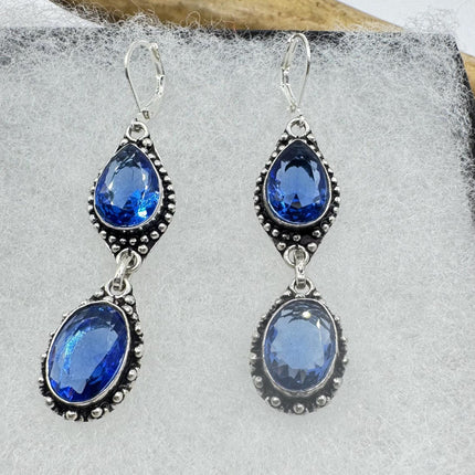 Vintage Aqua Blue Glass Silver Earrings