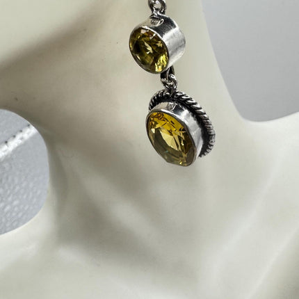 Vintage Yellow Citrine Glass Silver Earrings