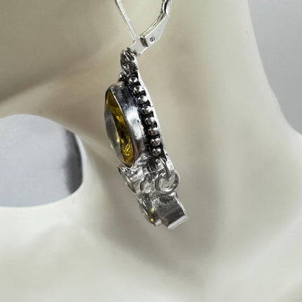 Vintage Yellow Citrine Glass Silver Earrings