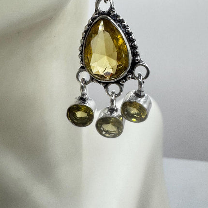 Vintage Yellow Citrine Glass Silver Earrings