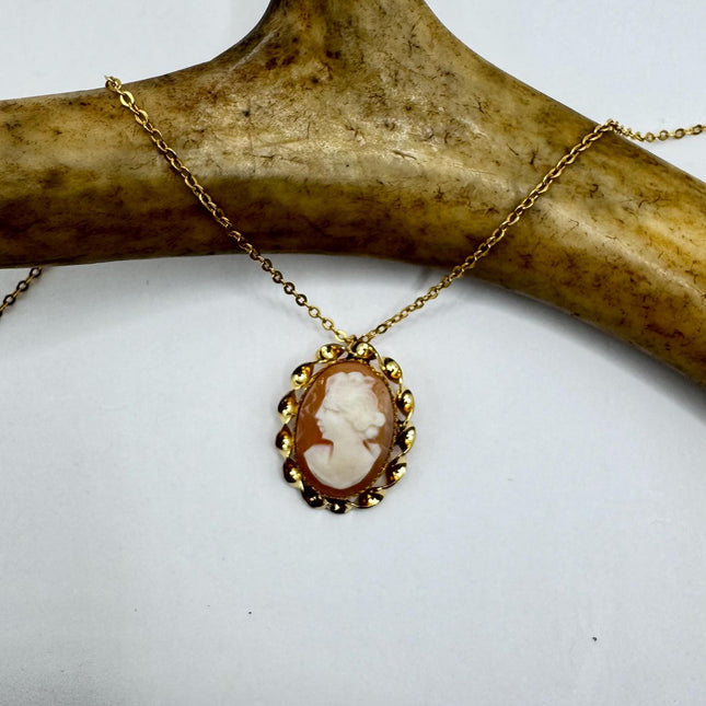Vintage Cameo Gold Pendant Necklace with Minimal Design and Delicate Gold Chain 12k GF Love Jewelry