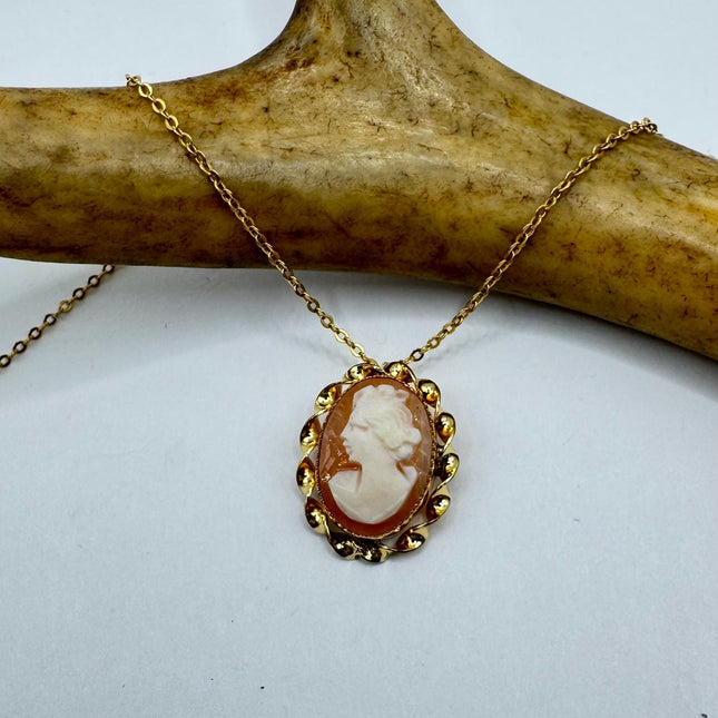 Vintage Cameo Gold Pendant Necklace with Minimal Design and Delicate Gold Chain 12k GF Love Jewelry