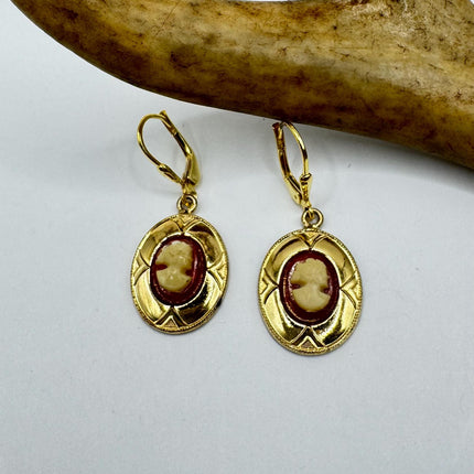 Vintage 12k GF Cameo Leverback Earrings - Delicate Gold Design for Everyday Wear