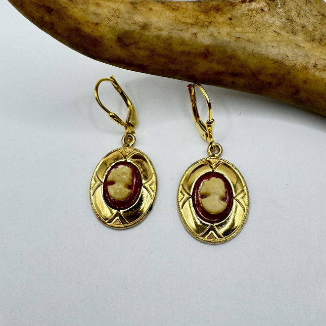 Vintage 12k GF Cameo Leverback Earrings - Delicate Gold Design for Everyday Wear