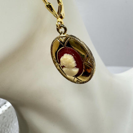 Vintage 12k GF Cameo Leverback Earrings - Delicate Gold Design for Everyday Wear
