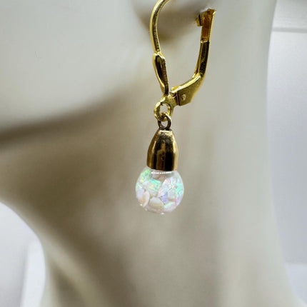 Vintage Opal Earrings | White Fire Floating Opal lever back dangle Gold Filled