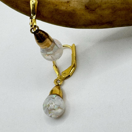 Vintage Opal Earrings | White Fire Floating Opal lever back dangle Gold Filled