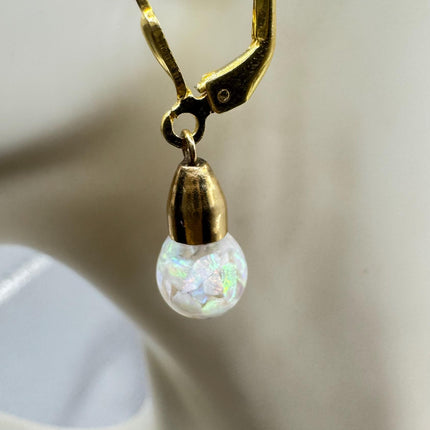Vintage Opal Earrings | White Fire Floating Opal lever back dangle Gold Filled