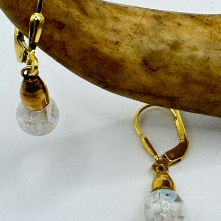 Vintage Opal Earrings | White Fire Floating Opal lever back dangle Gold Filled