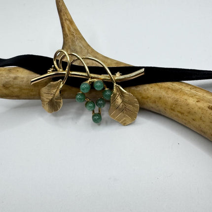 Vintage Ivory Flower Green Jade Rose Brooch Pin - Unique Gold Filled Accessory
