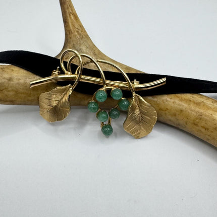 Vintage Ivory Flower Green Jade Rose Brooch Pin - Unique Gold Filled Accessory