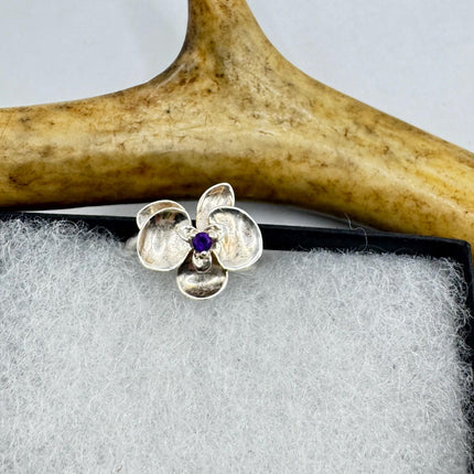 Vintage Red Orchid Silver Ring | Red Ruby Boho Cocktail | 925 Sterling Silver Antique Wedding Band Engagement Ring