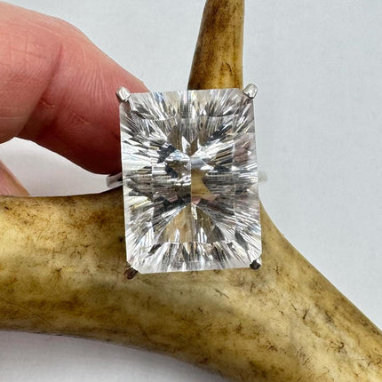 Vintage Silver Ring | Crystal Diamond Clear Quartz Boho Cocktail | 925 Sterling Silver Antique Wedding Band Engagement Ring