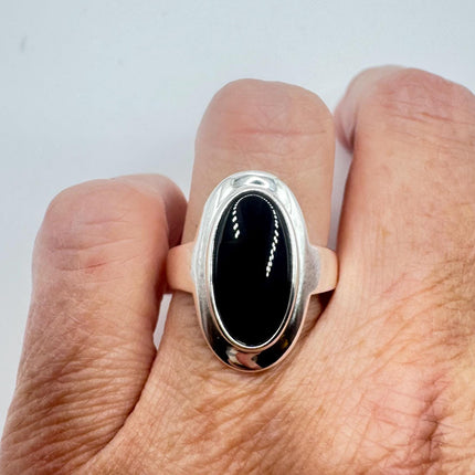 Vintage Black Onyx Cocktail Ring 925 Sterling Silver Band Deco Antique Cocktail Statement ring