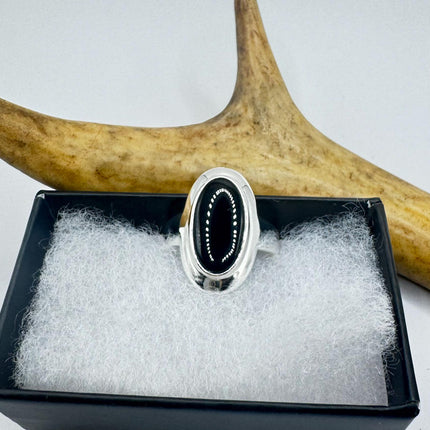 Vintage Black Onyx Cocktail Ring 925 Sterling Silver Band Deco Antique Cocktail Statement ring