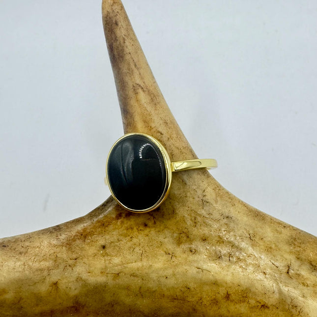 Vintage Black Onyx Cocktail Ring Gold 925 Sterling Silver Band Deco Antique Cocktail Statement ring
