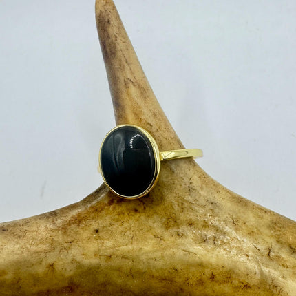 Vintage Black Onyx Cocktail Ring Gold 925 Sterling Silver Band Deco Antique Cocktail Statement ring