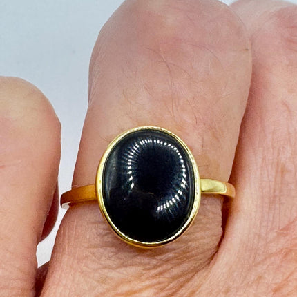 Vintage Black Onyx Cocktail Ring Gold 925 Sterling Silver Band Deco Antique Cocktail Statement ring