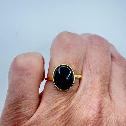 Vintage Black Onyx Cocktail Ring Gold 925 Sterling Silver Band Deco Antique Cocktail Statement ring