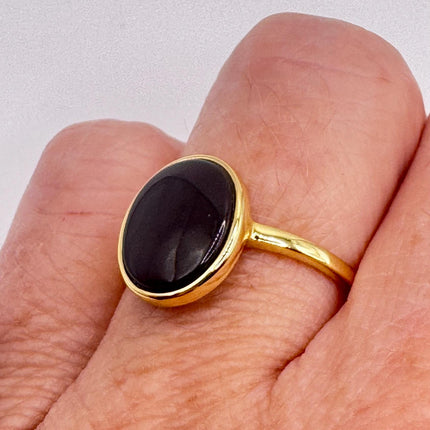 Vintage Black Onyx Cocktail Ring Gold 925 Sterling Silver Band Deco Antique Cocktail Statement ring