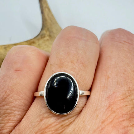 Vintage Black Onyx Cocktail Ring 925 Sterling Silver Band Deco Antique Cocktail Statement ring