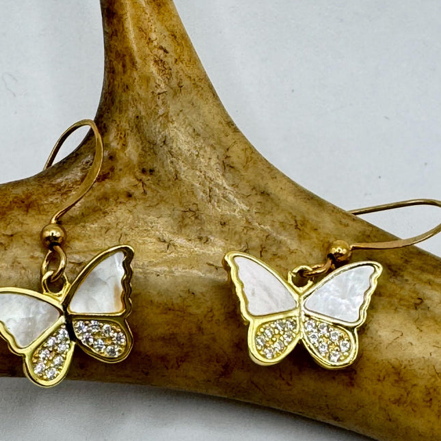 Vintage Silver Earring Ruby Cubic Zirconia Butterfly Simple Minimal Hoops Earrings
