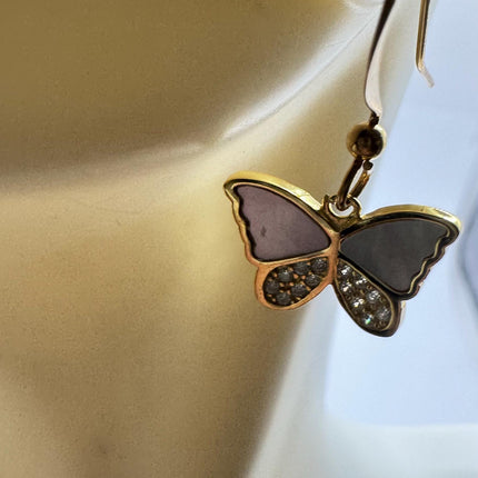 Vintage Silver Earring Ruby Cubic Zirconia Butterfly Simple Minimal Hoops Earrings