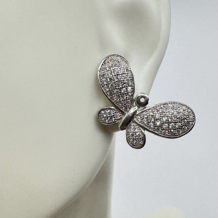 Vintage Silver Earring Cubic Zirconia Butterfly Simple Minimal Stud Earrings