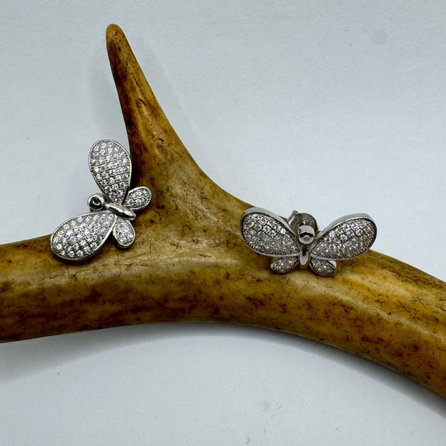 Vintage Silver Earring Cubic Zirconia Butterfly Simple Minimal Stud Earrings