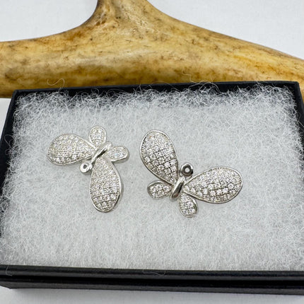 Vintage Silver Earring Cubic Zirconia Butterfly Simple Minimal Stud Earrings