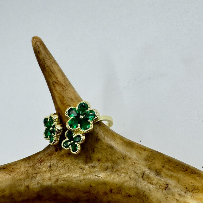Vintage Green Chrome Diopside Flower Ring: Sterling Silver Boho Cocktail-Rings-TomWayne Jewelers