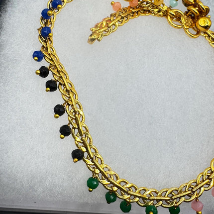 Vintage Mixed Gemstone Station Bracelet | Ankle Bracelet | Stacking Layered | Gold Filled With Rainbow gemstone Beads
