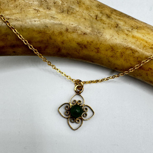 Vintage Tiny Jade Gold Filled Necklace - Lucky Every day Greenn Jade
