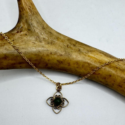 Vintage Tiny Jade Gold Filled Necklace - Lucky Every day Greenn Jade