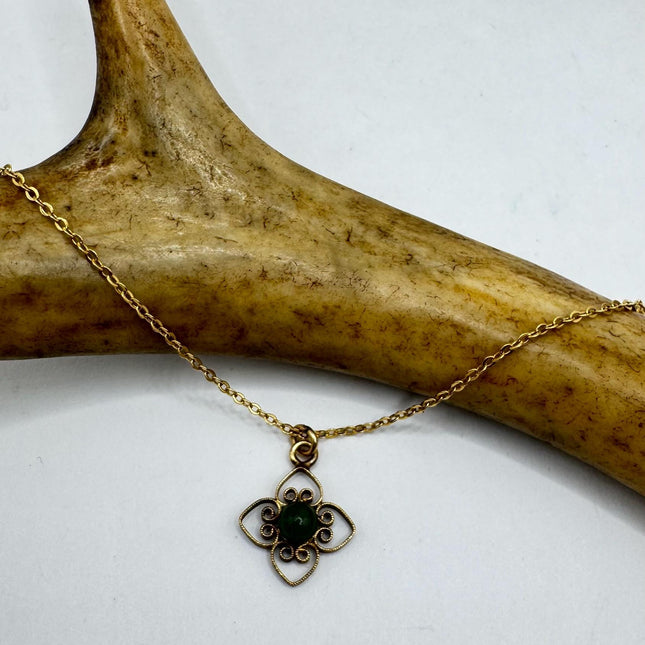 Vintage Tiny Jade Gold Filled Necklace - Lucky Every day Greenn Jade