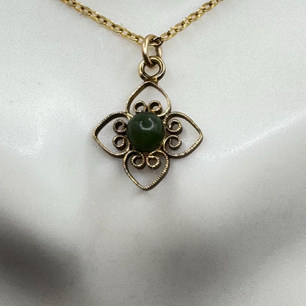 Vintage Tiny Jade Gold Filled Necklace - Lucky Every day Greenn Jade
