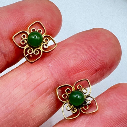 Vintage Green Jade Gold Tiny Dangle Earrings