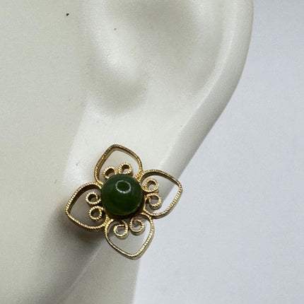 Vintage Green Jade Gold Tiny Dangle Earrings