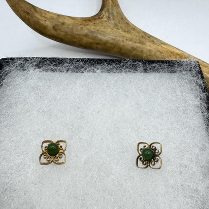 Vintage Green Jade Gold Tiny Dangle Earrings