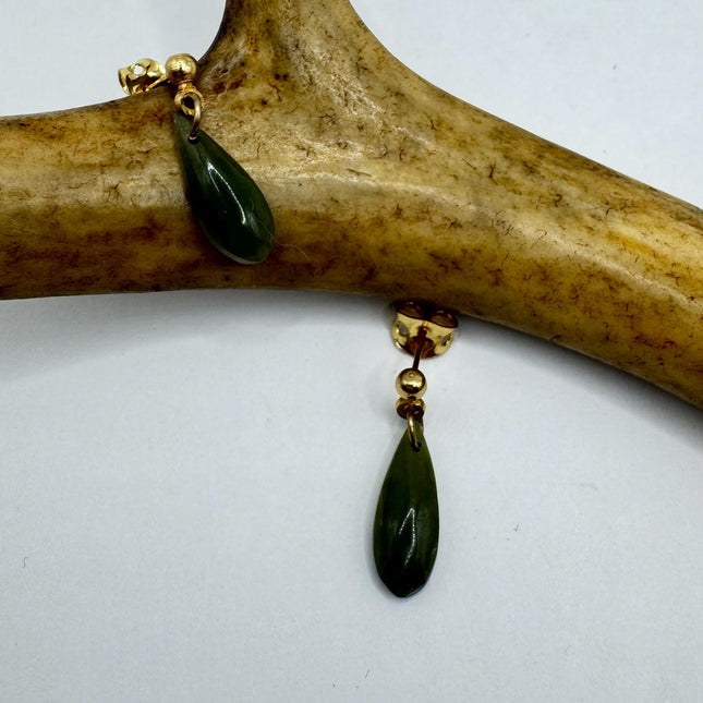 Vintage Green Jade Gold Tiny Dangle Earrings