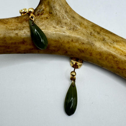 Vintage Green Jade Gold Tiny Dangle Earrings