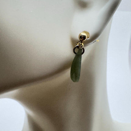 Vintage Green Jade Gold Tiny Dangle Earrings