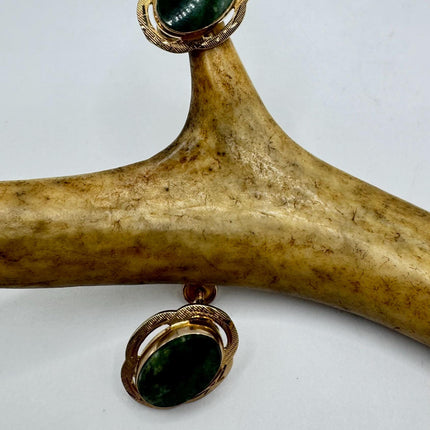 Vintage Green Nephrite Jade Clip-On Earrings 12k Gold Filled Delicate Screw Back Design
