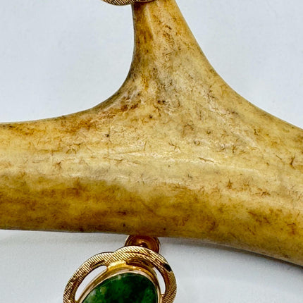 Vintage Green Nephrite Jade Clip-On Earrings 12k Gold Filled Delicate Screw Back Design