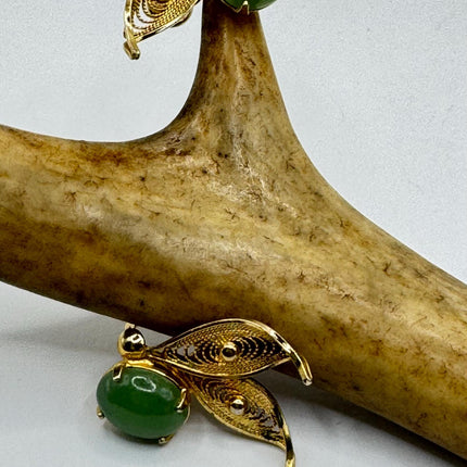 Vintage Green Nephrite Jade Clip-On Earrings 12k Gold Filled Delicate Screw Back Design